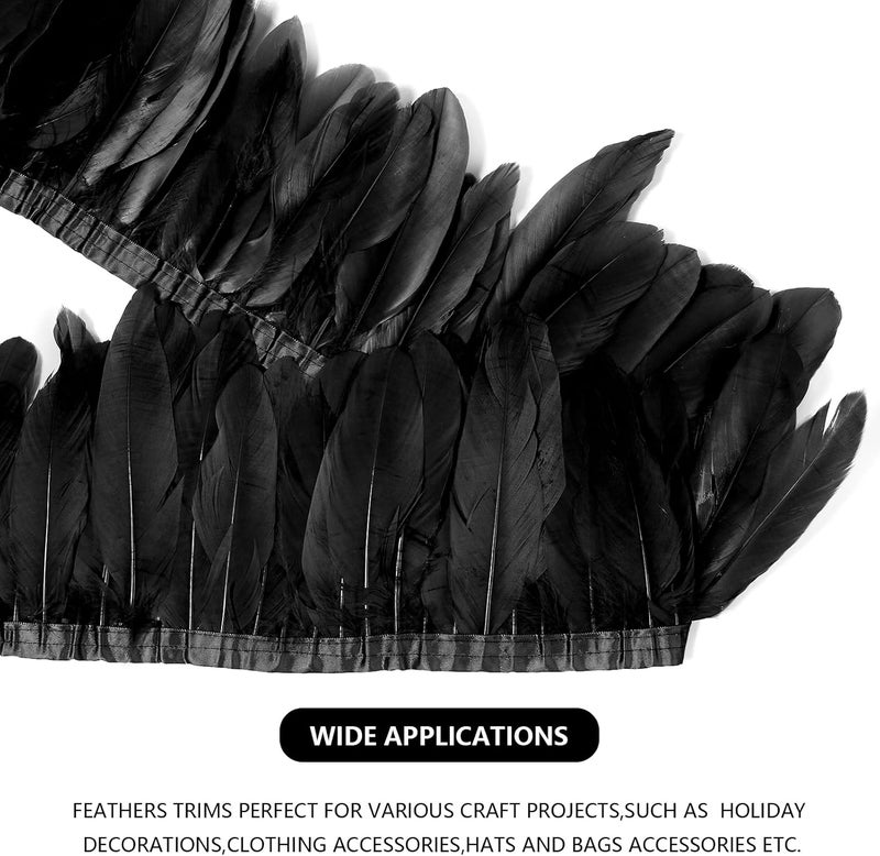 MAOFENG 2 Yards Natural Goose Feathers Trim Sewing Fringe Fashion Dress Sewing 6-8inch for DIY Handicrafts Costumes Decoration,Black - Image 4